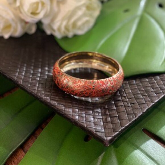 Enamel Orange and Gold Metal Bracelet NWOT Jewelry Bangle Bracelet Summer Style - Picture 8 of 14